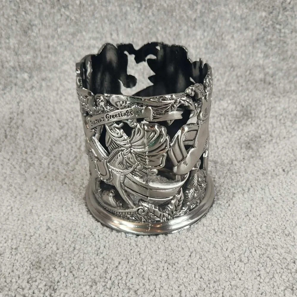Godinger‎ Silver Art Season Greetings Santa Votive Candle Holder